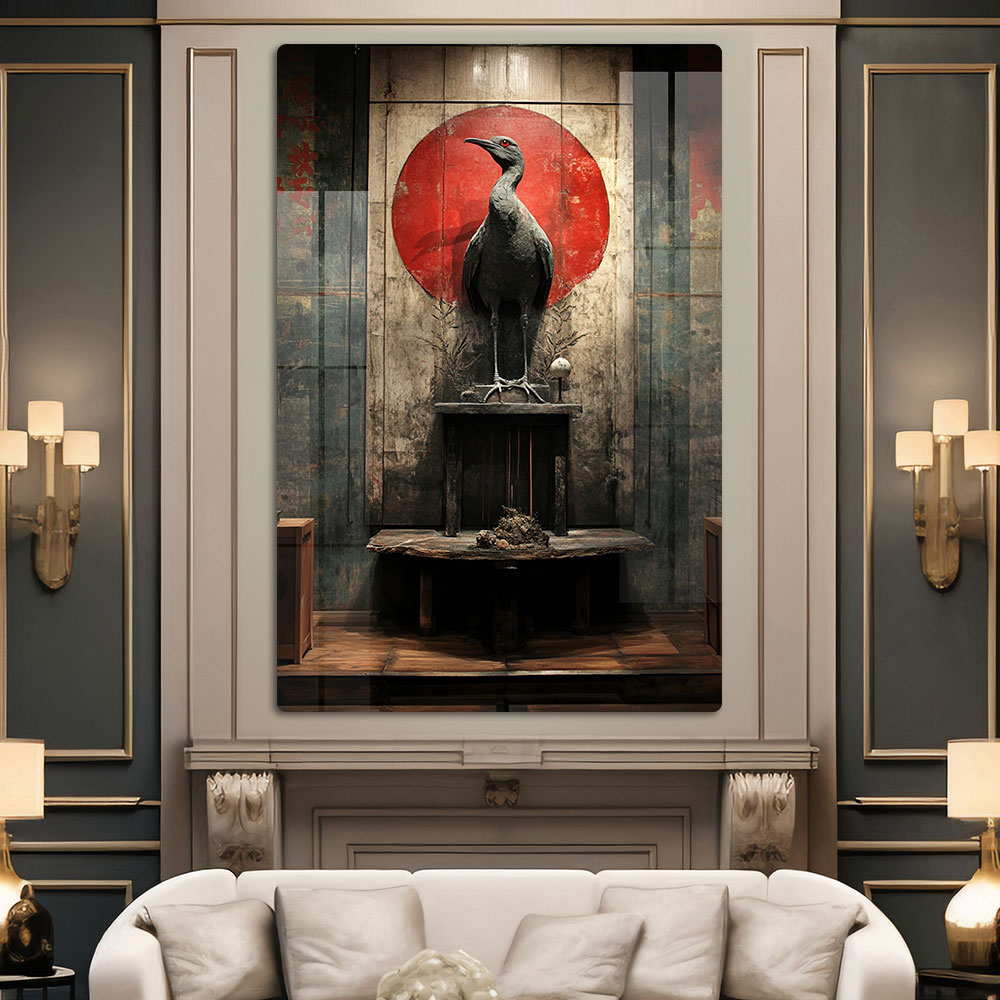 Abstract Chinese Crane Wall Art: A Serene and Elegant Piece