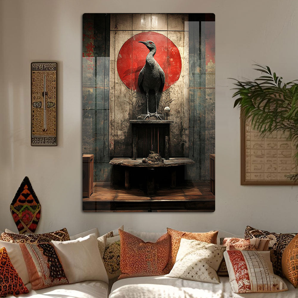 Abstract Chinese Crane Wall Art: A Serene and Elegant Piece