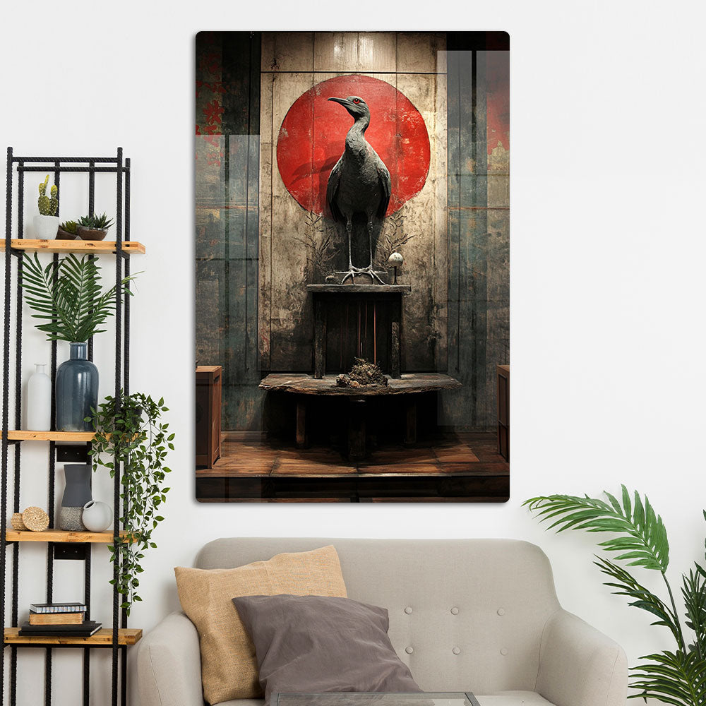 Abstract Chinese Crane Wall Art: A Serene and Elegant Piece