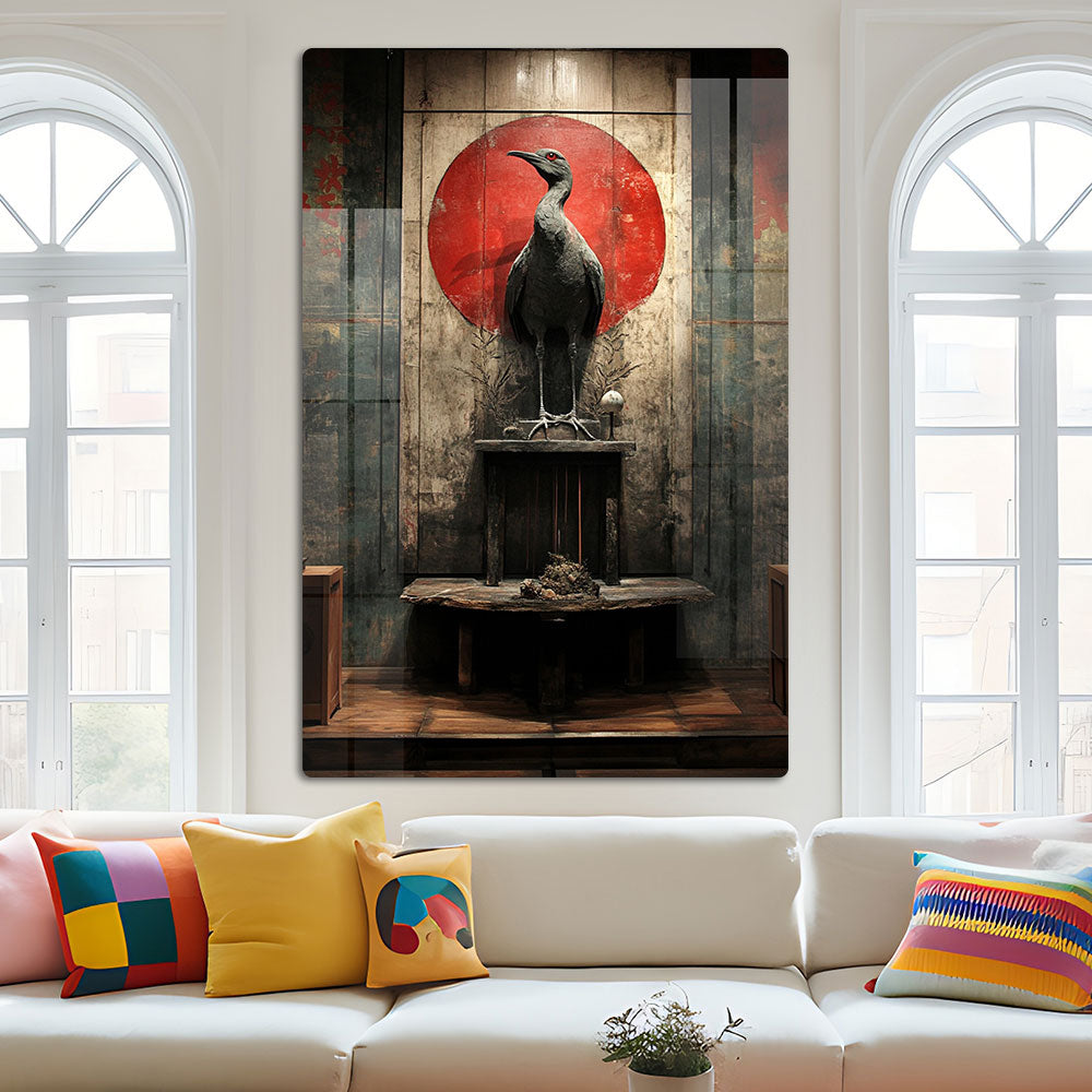 Abstract Chinese Crane Wall Art: A Serene and Elegant Piece