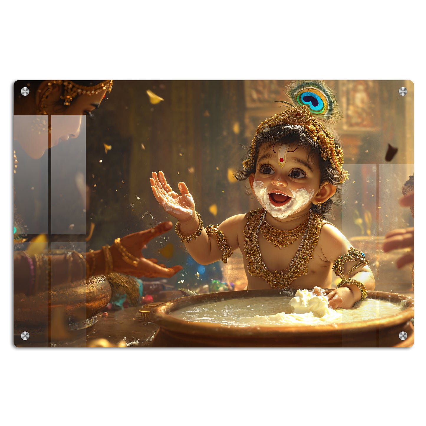 Kanha With Makhan Wall Art: A Divine and Playful Piece