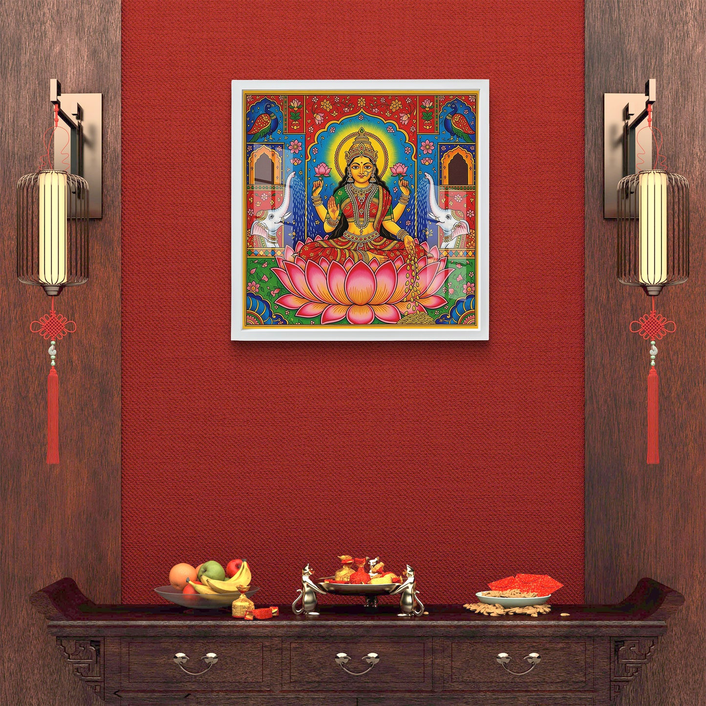 Luxury Lakshmi Acrylic Frame Art | Glass Finishing Hindu Goddess of Wealth & Prosperity Wall Decor | Lakshmi Photo for Pooja Room, Home & Office | Diwali Gift