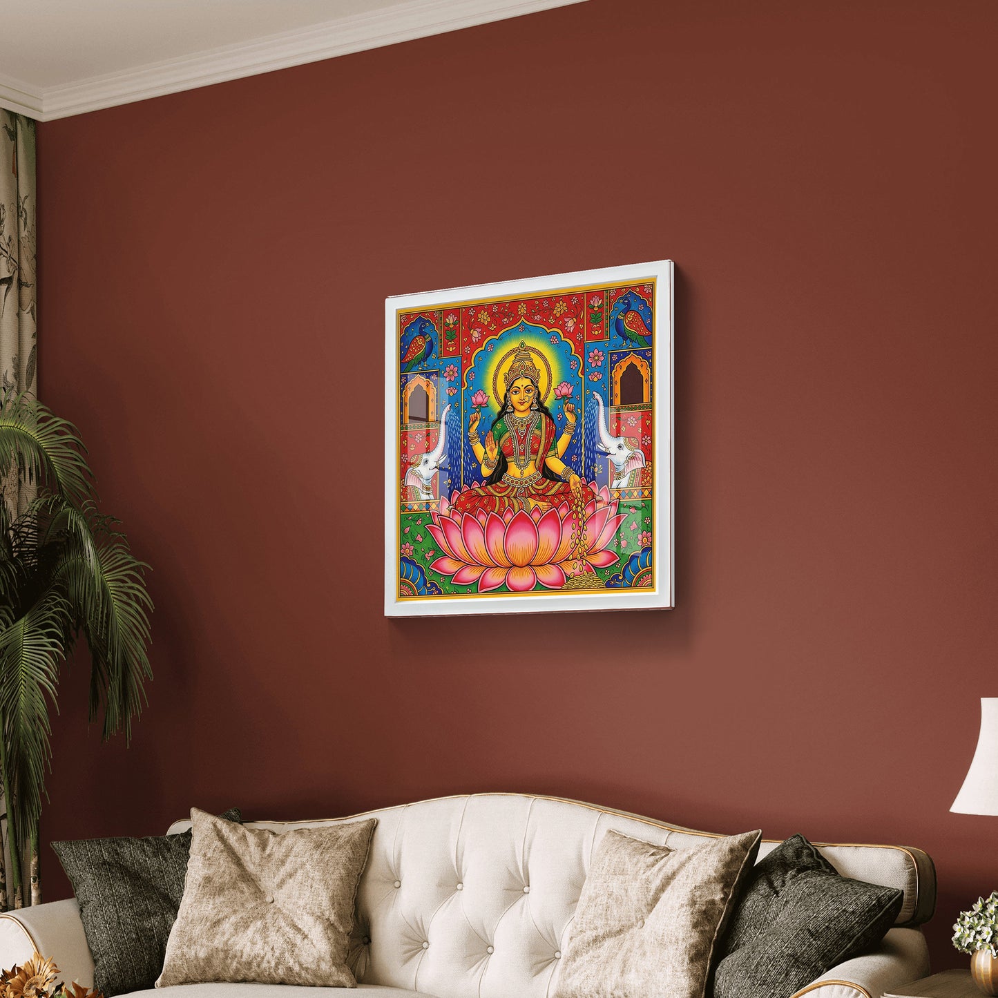 Luxury Lakshmi Acrylic Frame Art | Glass Finishing Hindu Goddess of Wealth & Prosperity Wall Decor | Lakshmi Photo for Pooja Room, Home & Office | Diwali Gift