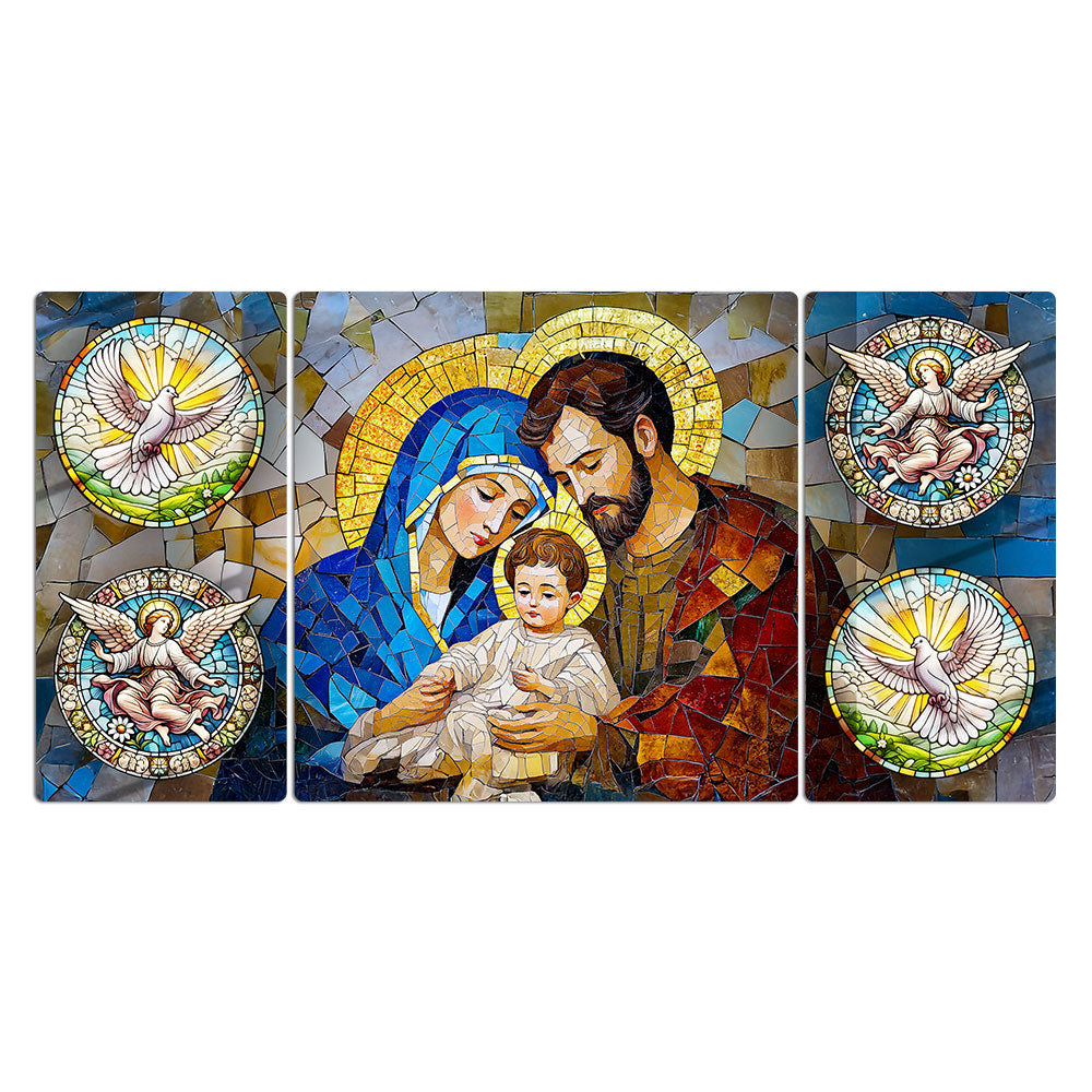 Premium Mary Joseph, Jesus & Dove Acrylic Wall Painting Set of 3 Piece Premium Religious Wall Art for Living Room, Bedroom, Church & Sacred Spaces | Perfect for Religious, Faith-Based Home & Office Decoration