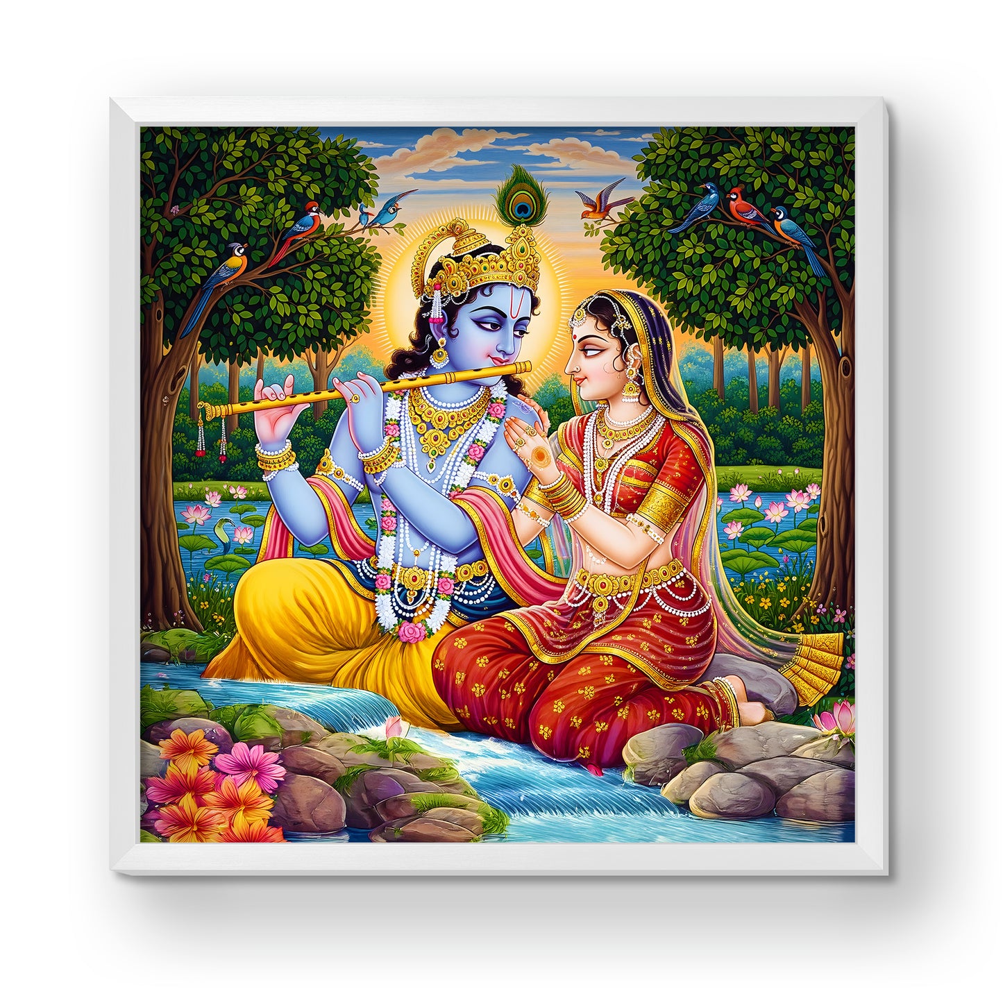 Luxury Radha Krishna Acrylic Wall Painting | Divine Love Rajasthani Art UV Print Frame | Spiritual Acrylic Wall Decor for Home, Living Room & Bedroom