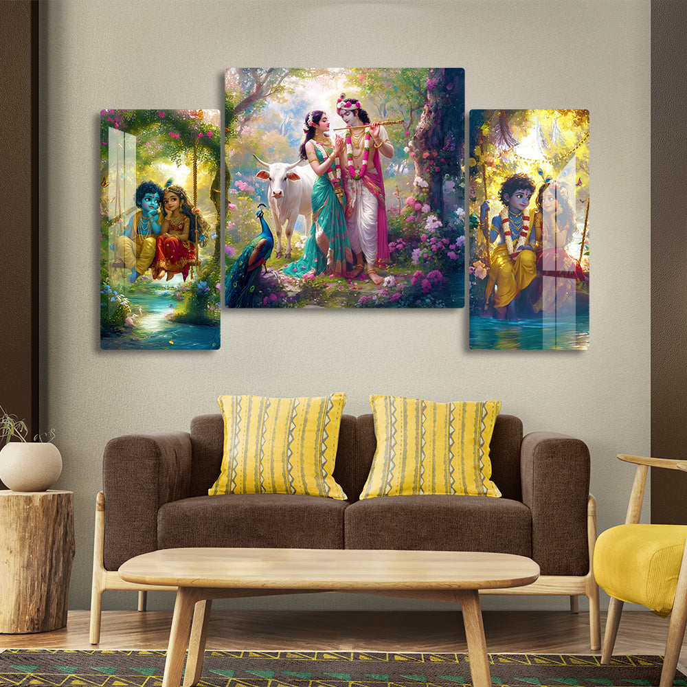 Radha Krishna wall art Hindu god painting Spiritual wall decor Meditation room art Radha Krishna with peacock painting Radha Krishna love story art