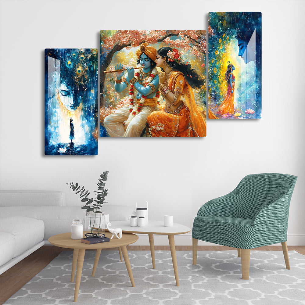Radha Krishna wall art Hindu god painting Spiritual wall decor Meditation room art Radha Krishna with peacock painting Radha Krishna love story art