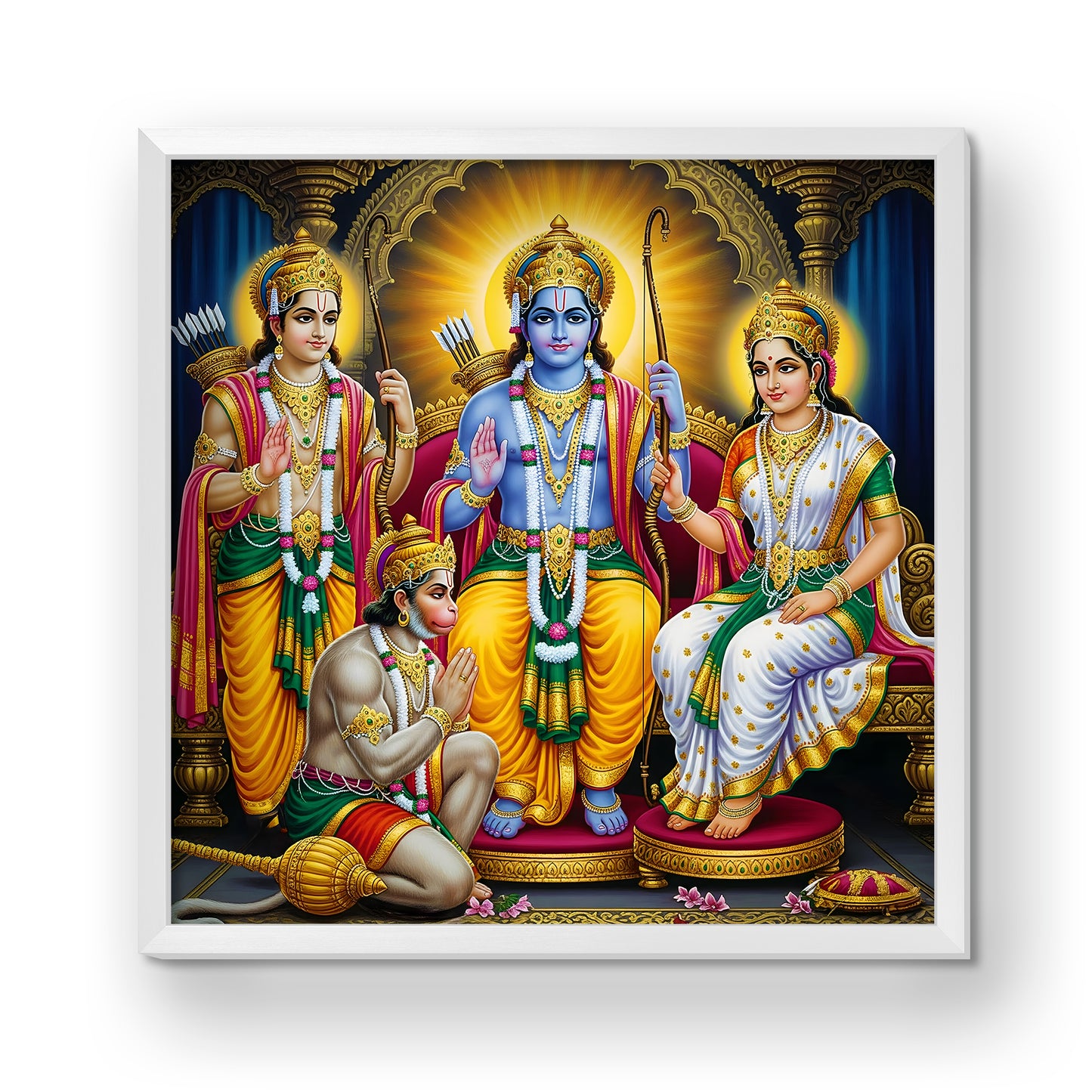 Ram Darbar Acrylic Wall Art | Lord Rama, Sita, Lakshman & Hanuman Framed Wall Art | Hindu God Wall Decor for Home, Office & Pooja Room
