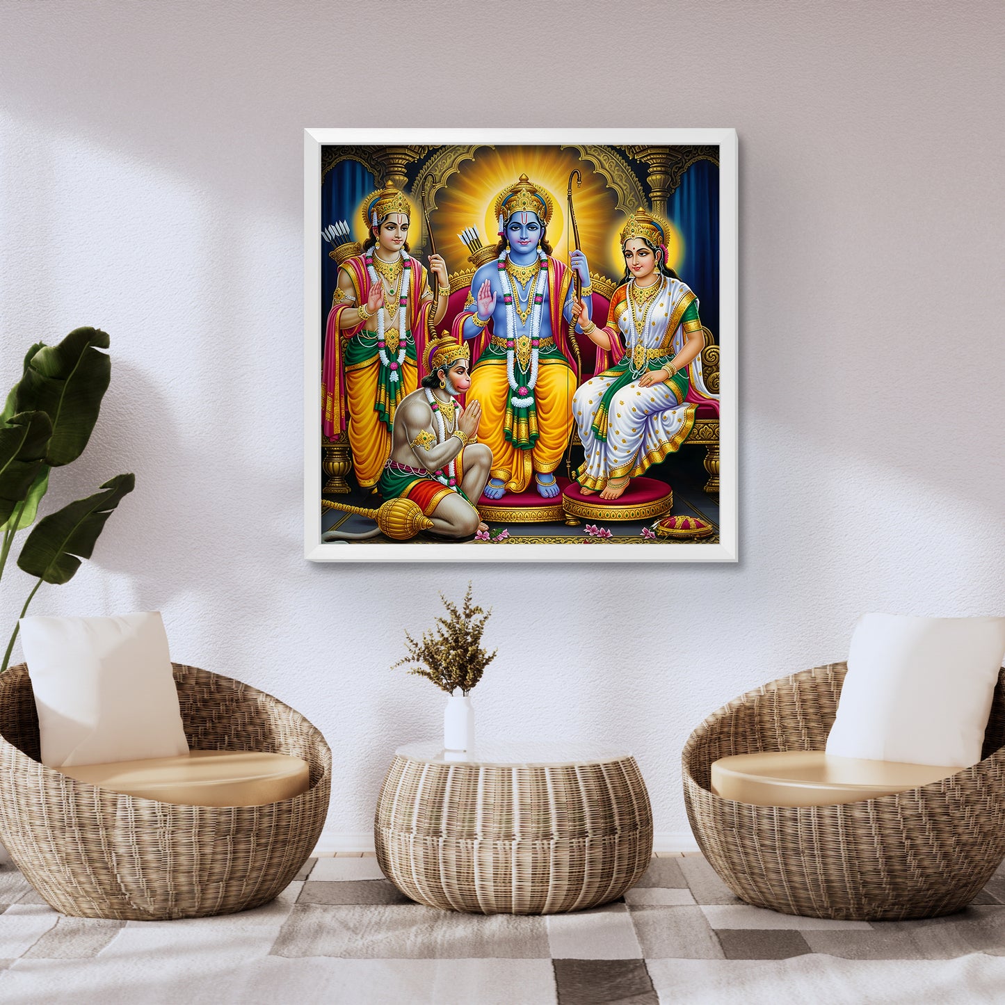 Ram Darbar Acrylic Wall Art | Lord Rama, Sita, Lakshman & Hanuman Framed Wall Art | Hindu God Wall Decor for Home, Office & Pooja Room