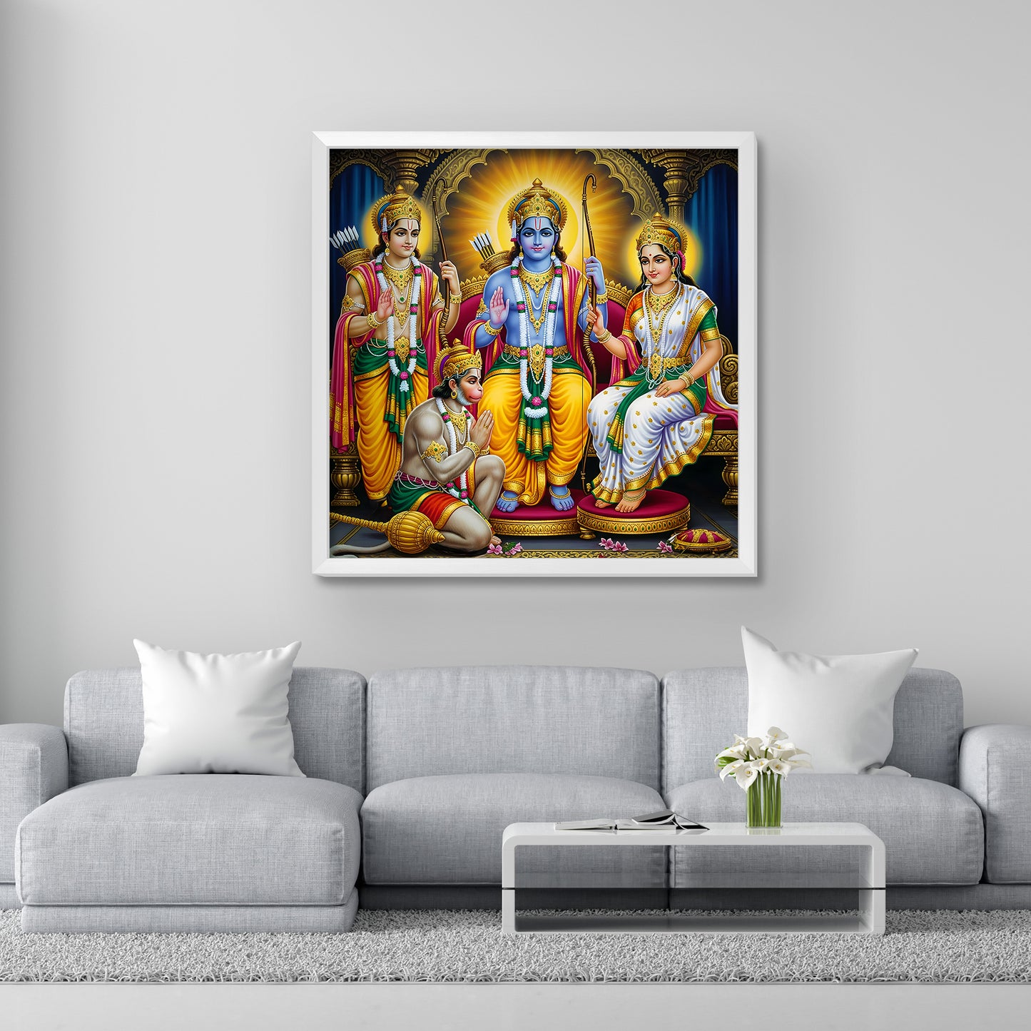 Ram Darbaar, Rama Darbar, Ramm Darbar, Hindu deity, divine art, sacred decor, divinity, Indian art, Hindu mythology, religious symbols, temple decor, meditation room art, housewarming gift for Indian family