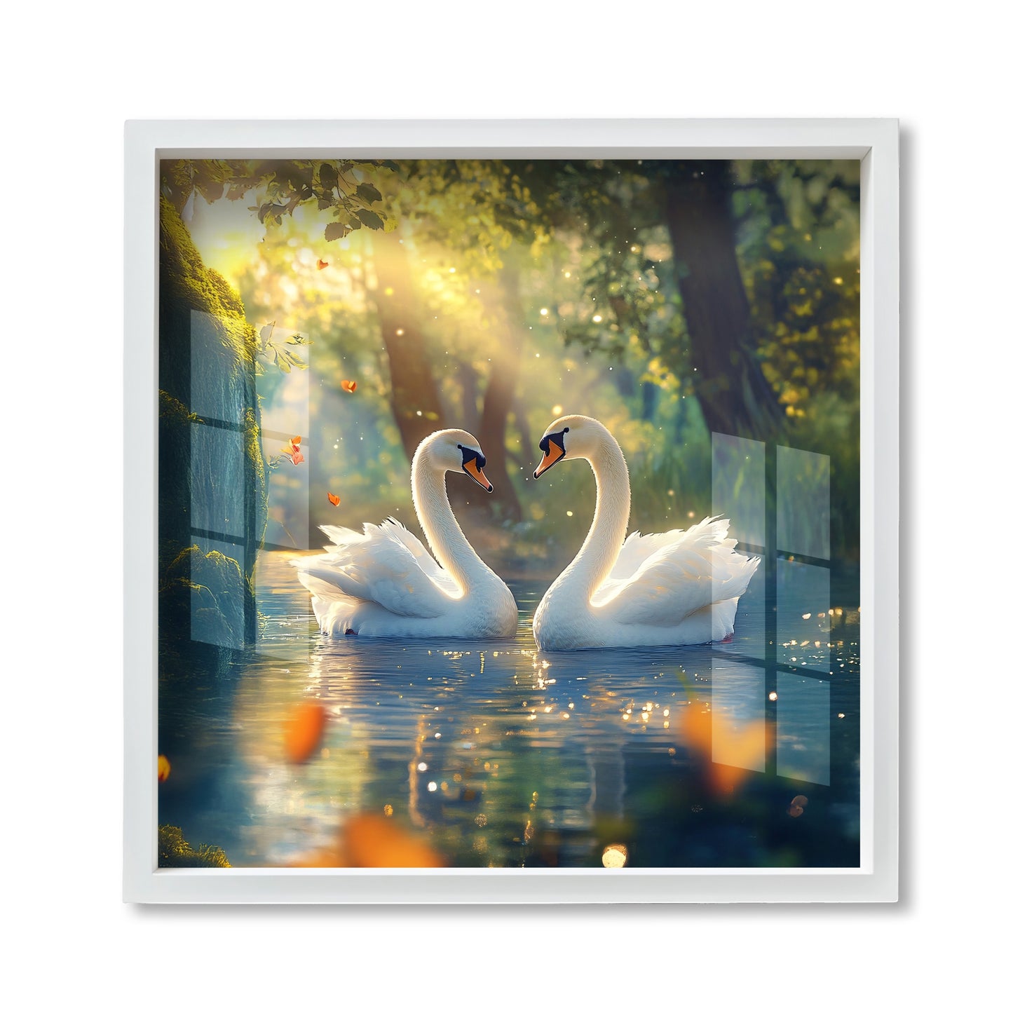 Swans Lotus Waterfall Acrylic Wall Painting with Frame Piece Nature-Inspired Wall Art for Home & Living Room Decor