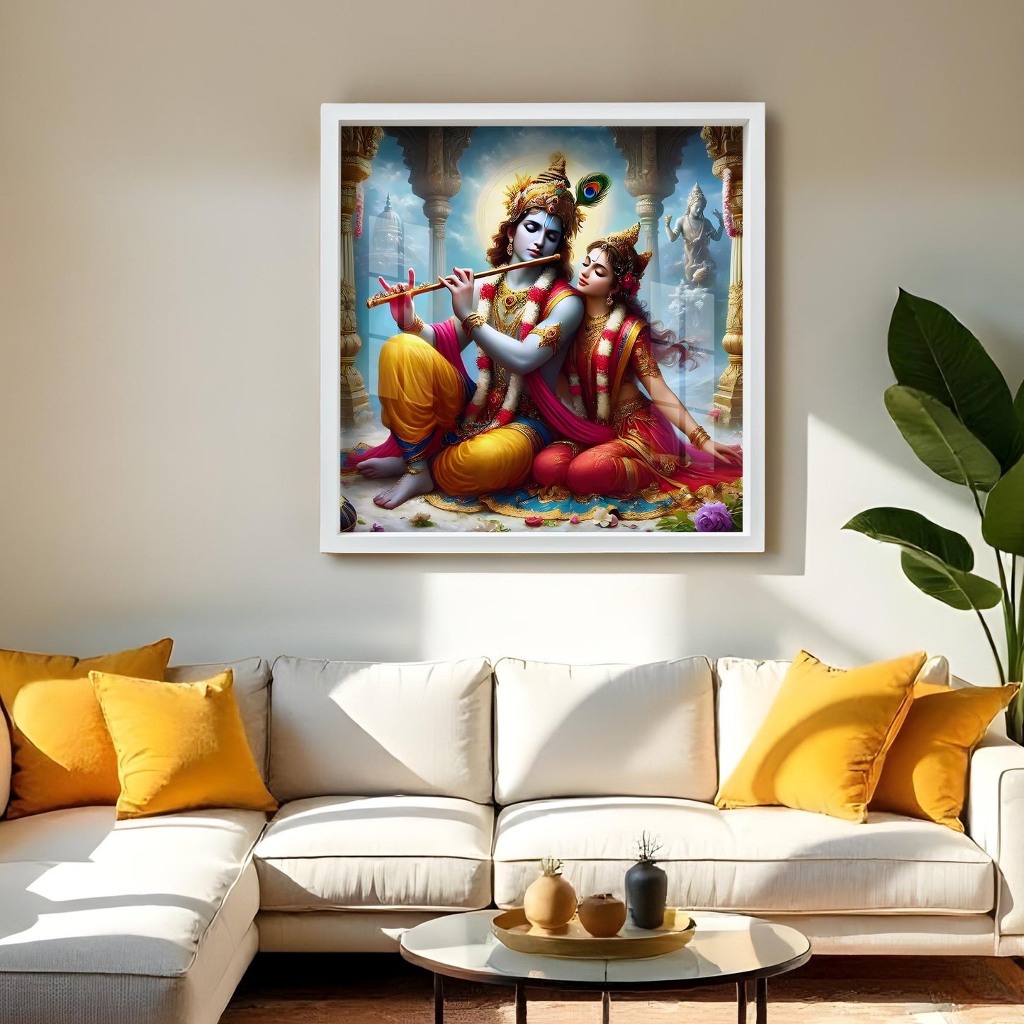 Radha Krishna wall art Acrylic wall painting India Krishna romantic painting Hindu god wall decor Meditation room wall art Indian mythological home decor