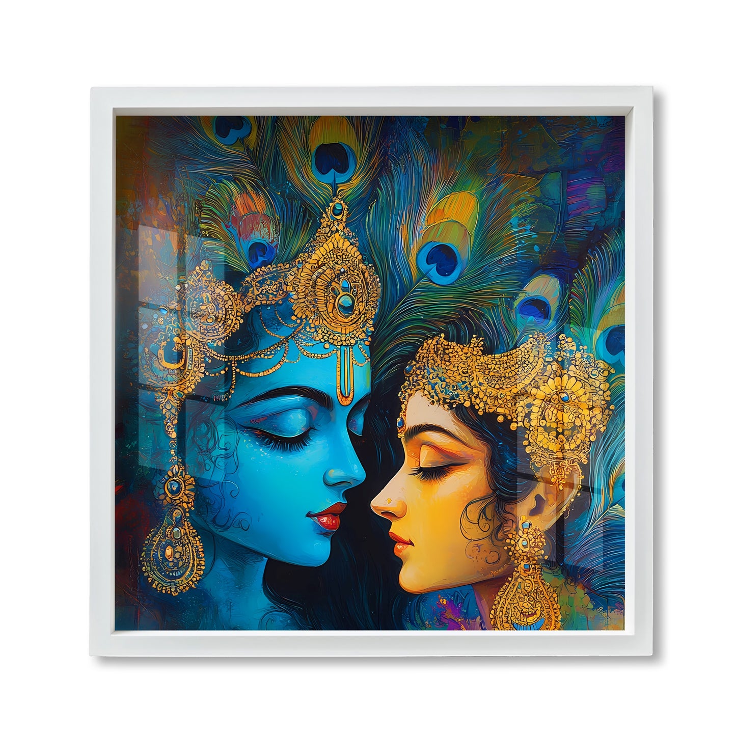 Modern Radha Krishna Love Wall Painting with Frame- Abstract - Vibrant Hindu Spiritual Decor for Contemporary Homes - Trending Indian Art