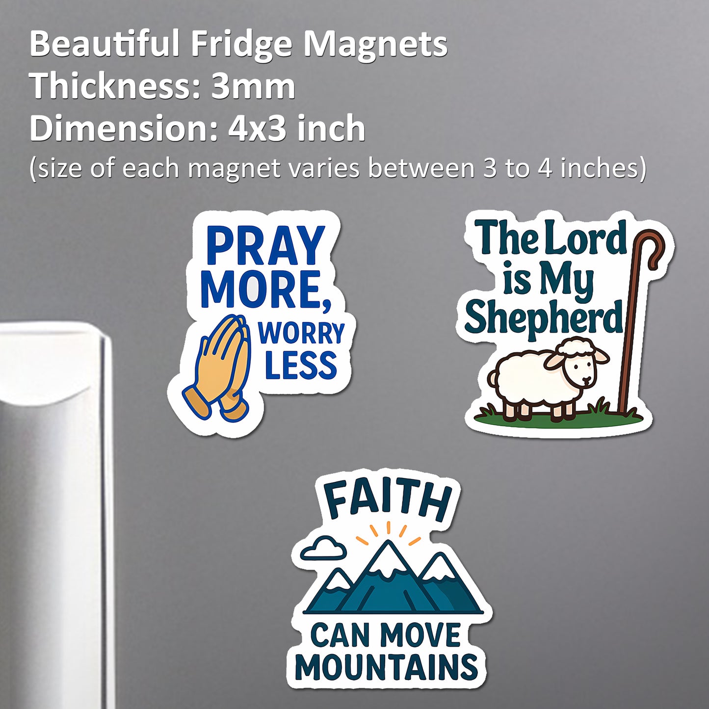 Inspirational Bible Verse Acrylic Fridge Magnets | Set of 3 Acrylic Pray More, Worry Less & The Lord is My Shepherd Magnets | Faith-Based Christian Decor