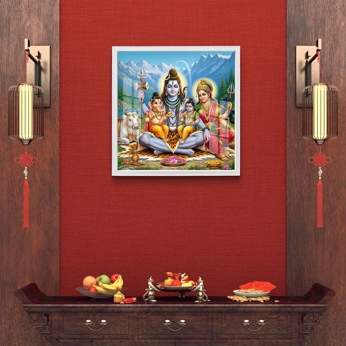 Premium Shiv Parivar Acrylic UV Print Wall Frame | Lord Shiva, Parvati, Ganesha & Kartikeya Shining Art Print | Hindu Gods Photo Frame for Pooja Room, Home Decor & Gifting