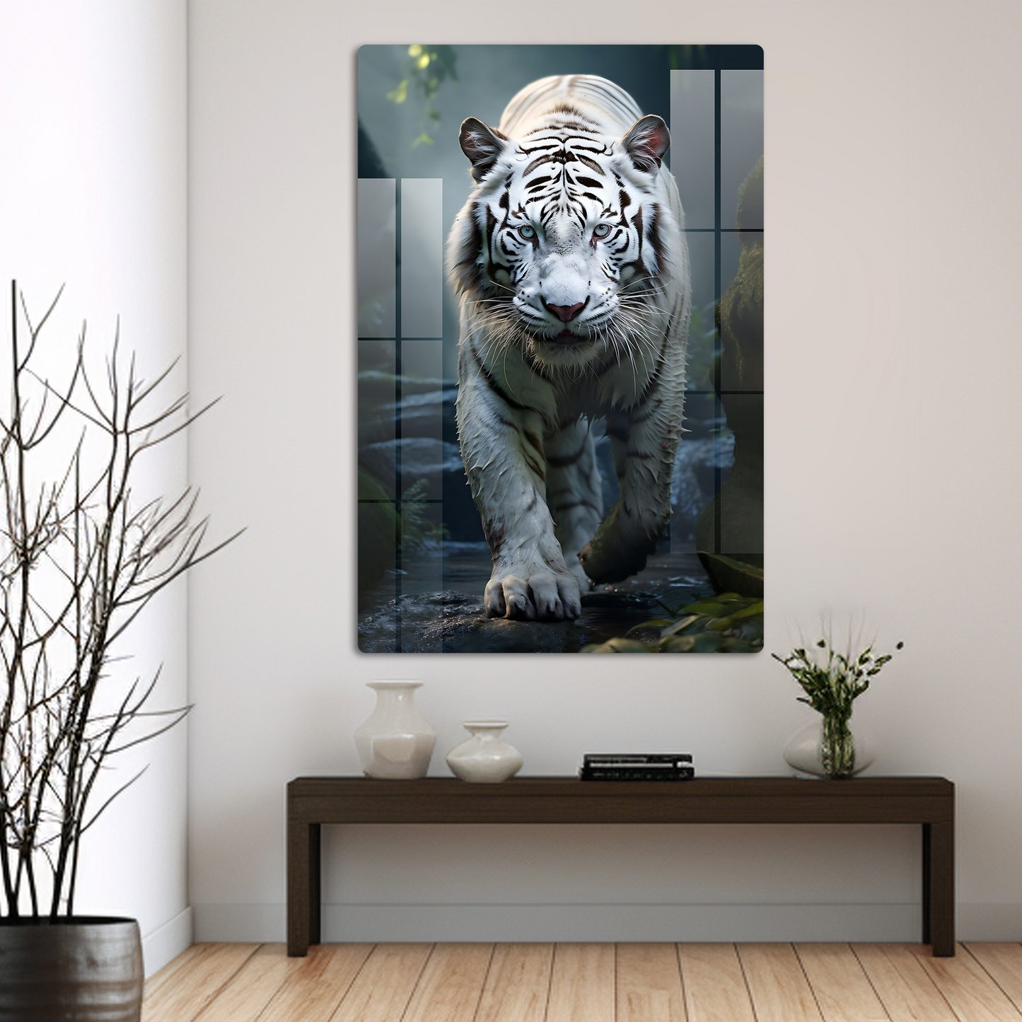 Unleash the Raw Power: High-Resolution White Tiger Premium Acrylic Wall Art