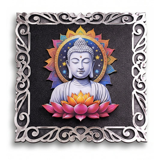 FIVE KRAFT Buddha Wall Decor for Living Room Multi Layered MDF 3D Wall Art with Raised Effect, Laser Cut UV Printed Spiritual Wall Hanging Home Temple Meditation Decor | 12x12 Inch