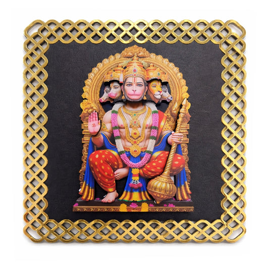FIVE KRAFT Premium Panchmukhi Hanuman Wall Art | Multi Layer MDF 3D Wooden Religious Wall Art with Golden Frame | UV Printed Laser Cut Hanuman Ji Wall Hanging for Home Temple & Pooja Room | 12x12 Inch