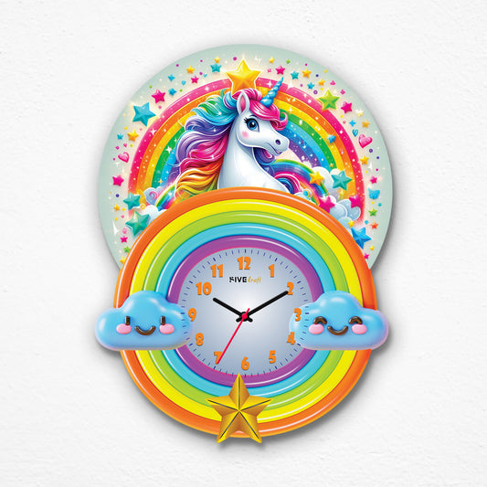 Unicorn Rainbow Wall Clock for Kids' Rooms | Analog Clock | Acrylic Base