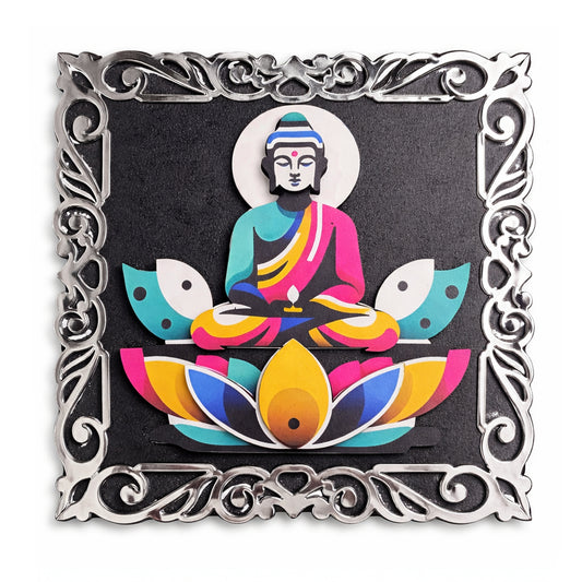 FIVE KRAFT Buddha Wall Decor with Premium Designer Frame | Multi Layered MDF 3D Wall Art | UV Printed Laser Cut Spiritual Wall Hanging for Living Room, Home Temple & Meditation Decor | 12x12