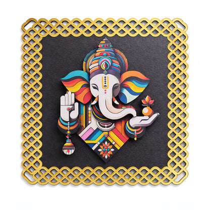 FIVE KRAFT Premium Ganesha Wall Decor for Pooja Room | Multi Layered MDF 3D Ganpati Wall Art with Frame | UV Print Laser Cut Spiritual Wall Hanging for Home Templ | 12x12