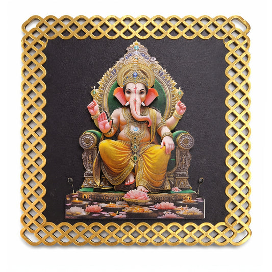 FIVE KRAFT Lord Ganesha Wall Art | Multi Layered MDF 3D Ganpati Wall Art with Designer Frame | UV Print Laser Cut Wooden Wall Hanging for Home Temple, Pooja Room & Vastu Decor | 12x12 Inch