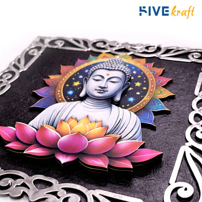 FIVE KRAFT Buddha Wall Decor for Living Room Multi Layered MDF 3D Wall Art with Raised Effect, Laser Cut UV Printed Spiritual Wall Hanging Home Temple Meditation Decor | 12x12 Inch