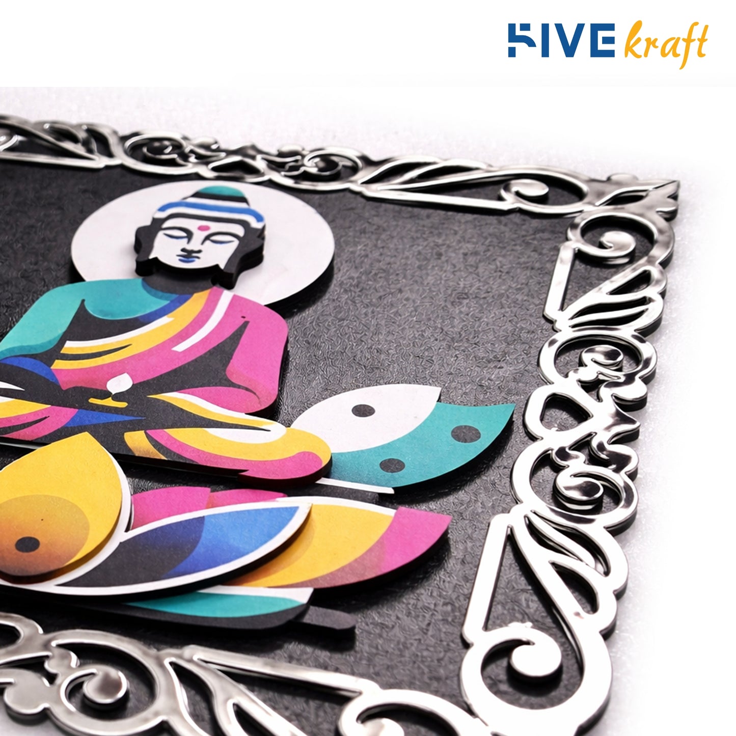 FIVE KRAFT Buddha Wall Decor with Premium Designer Frame | Multi Layered MDF 3D Wall Art | UV Printed Laser Cut Spiritual Wall Hanging for Living Room, Home Temple & Meditation Decor | 12x12