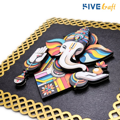 FIVE KRAFT Premium Ganesha Wall Decor for Pooja Room | Multi Layered MDF 3D Ganpati Wall Art with Frame | UV Print Laser Cut Spiritual Wall Hanging for Home Templ | 12x12