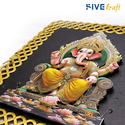 FIVE KRAFT Lord Ganesha Wall Art | Multi Layered MDF 3D Ganpati Wall Art with Designer Frame | UV Print Laser Cut Wooden Wall Hanging for Home Temple, Pooja Room & Vastu Decor | 12x12 Inch