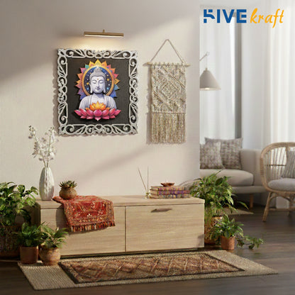 FIVE KRAFT Buddha Wall Decor for Living Room Multi Layered MDF 3D Wall Art with Raised Effect, Laser Cut UV Printed Spiritual Wall Hanging Home Temple Meditation Decor | 12x12 Inch