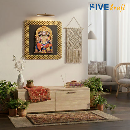 FIVE KRAFT Premium Panchmukhi Hanuman Wall Art | Multi Layer MDF 3D Wooden Religious Wall Art with Golden Frame | UV Printed Laser Cut Hanuman Ji Wall Hanging for Home Temple & Pooja Room | 12x12 Inch