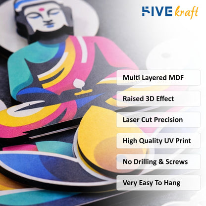 FIVE KRAFT Buddha Wall Decor with Premium Designer Frame | Multi Layered MDF 3D Wall Art | UV Printed Laser Cut Spiritual Wall Hanging for Living Room, Home Temple & Meditation Decor | 12x12