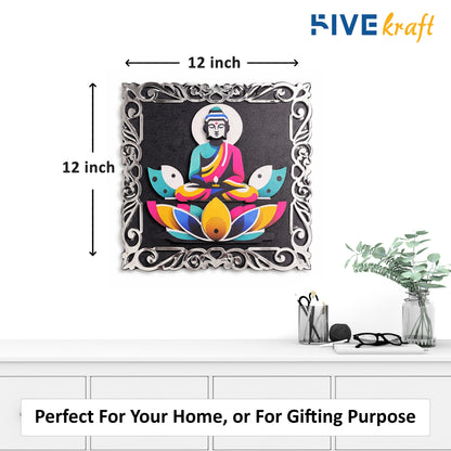 FIVE KRAFT Buddha Wall Decor with Premium Designer Frame | Multi Layered MDF 3D Wall Art | UV Printed Laser Cut Spiritual Wall Hanging for Living Room, Home Temple & Meditation Decor | 12x12
