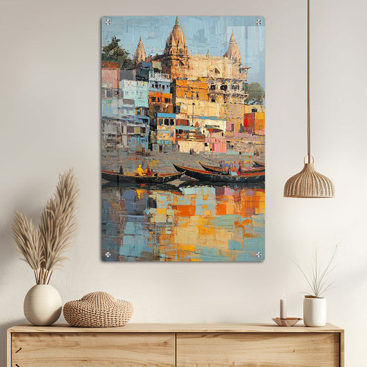 Abstract Banaras Ghat Wall Art: A Modern Interpretation of a Sacred Place