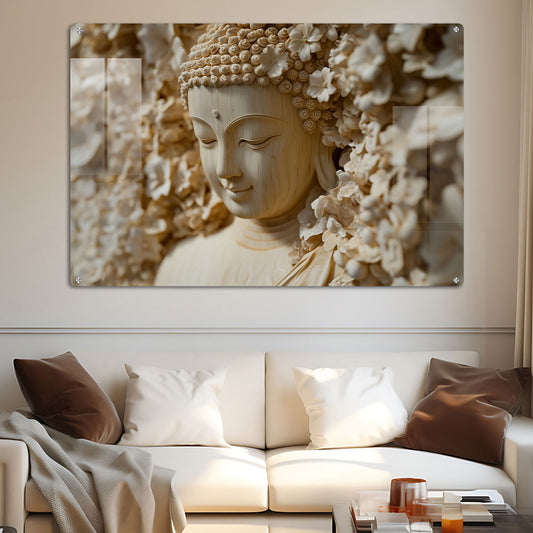 Abstract Buddha Carving Wall Art: A Serene and Modern Piece