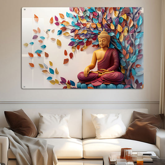 Abstract Buddha Floating Leaves Wall Art: A Serene and Ethereal Piece