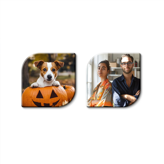 Customized Fridge Magnets Clipped Corner Shape | 3x3 inch 3mm | Personalized Magnets for Refrigerator, Office, Locker | Decorative Magnetic Stickers for Home & Gifting | Set of 2
