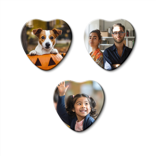 Customized Fridge Magnets Heart Shape | 3x3 inch 3mm | Personalized Magnets for Refrigerator, Office, Locker | Decorative Magnetic Stickers for Home & Gifting | Set of  3