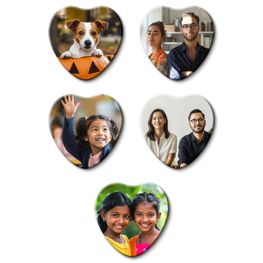 Customized Fridge Magnets Heart Shape | 3x3 inch 3mm | Personalized Magnets for Refrigerator, Office, Locker | Decorative Magnetic Stickers for Home & Gifting | Set of 5