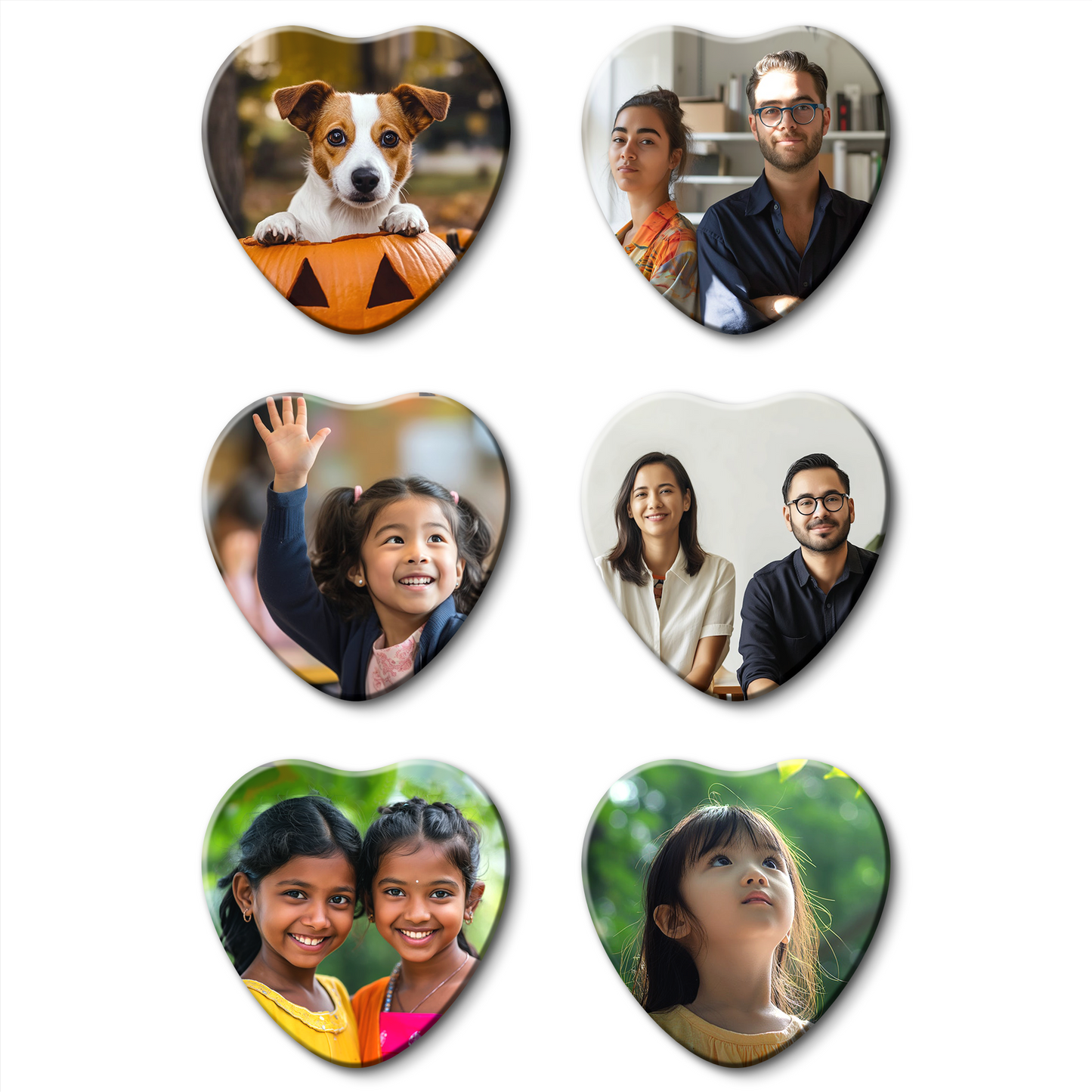 Customized Fridge Magnets Heart Shape | 3x3 inch 3mm | Personalized Magnets for Refrigerator, Office, Locker | Decorative Magnetic Stickers for Home & Gifting | Set of 6