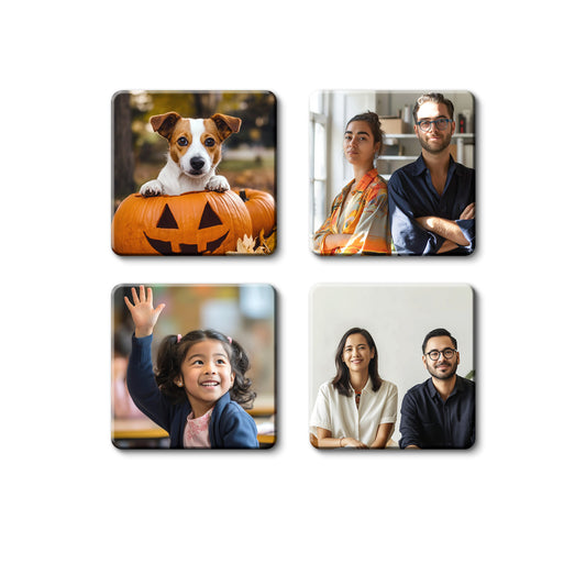 Customized Fridge Magnets Rounded Square Shape | 3x3 inch 3mm | Personalized Magnets for Refrigerator, Office, Locker | Decorative Magnetic Stickers for Home & Gifting | Set of 4