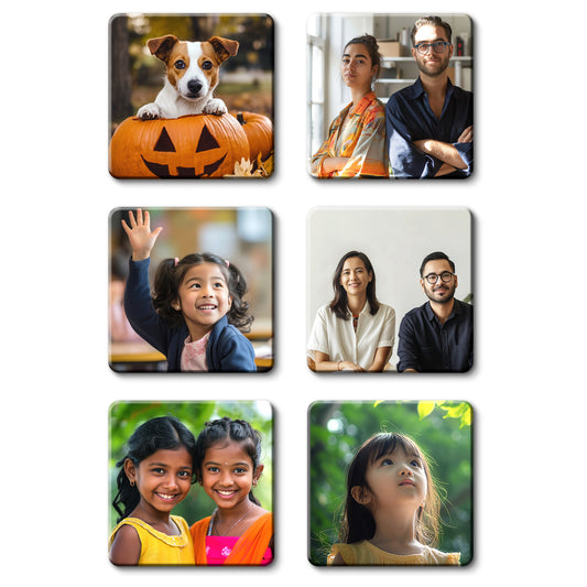 Customized Fridge Magnets Rounded Square Shape | 3x3 inch 3mm | Personalized Magnets for Refrigerator, Office, Locker | Decorative Magnetic Stickers for Home & Gifting | Set of 6