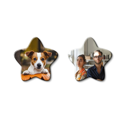 Customized Fridge Magnets Star Shape | 3x3 inch 3mm | Personalized Magnets for Refrigerator, Office, Locker | Decorative Magnetic Stickers for Home & Gifting | Set of 2