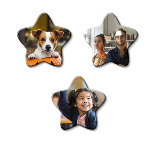 Customized Fridge Magnets Star Shape | 3x3 inch 3mm | Personalized Magnets for Refrigerator, Office, Locker | Decorative Magnetic Stickers for Home & Gifting | Set of 3