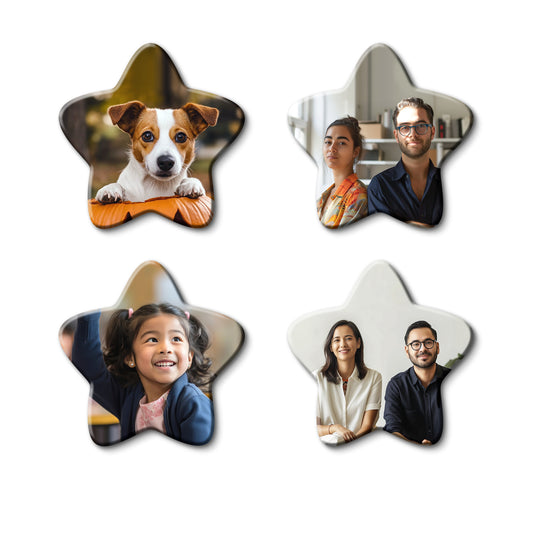 Customized Fridge Magnets Star Shape | 3x3 inch 3mm | Personalized Magnets for Refrigerator, Office, Locker | Decorative Magnetic Stickers for Home & Gifting | Set of 4