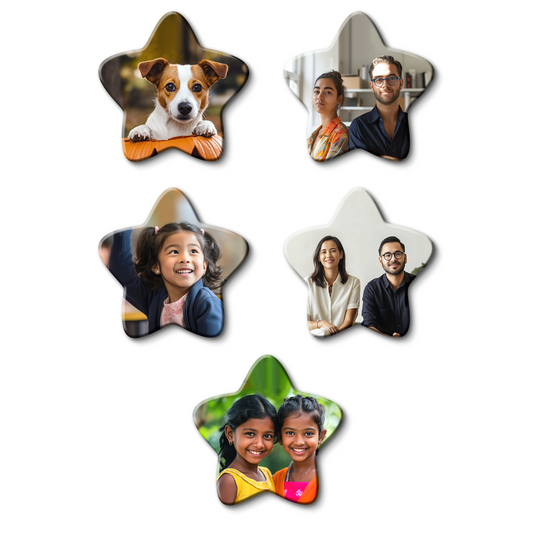 Customized Fridge Magnets Star Shape | 3x3 inch 3mm | Personalized Magnets for Refrigerator, Office, Locker | Decorative Magnetic Stickers for Home & Gifting | Set of 5