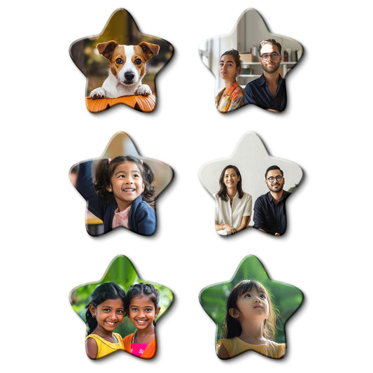 Customized Fridge Magnets Star Shape | 3x3 inch 3mm | Personalized Magnets for Refrigerator, Office, Locker | Decorative Magnetic Stickers for Home & Gifting | Set of 6