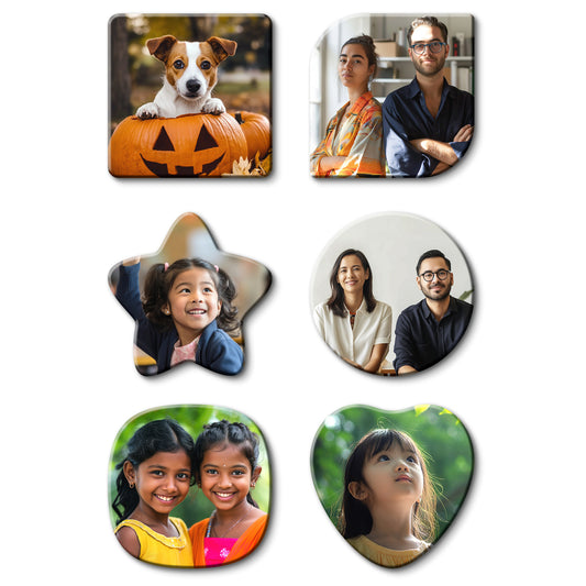 Customized Fridge Magnets | 3x3 inch 3mm | Personalized Magnets for Refrigerator, Office, Locker | Decorative Magnetic Stickers for Home & Gifting | Set of 6
