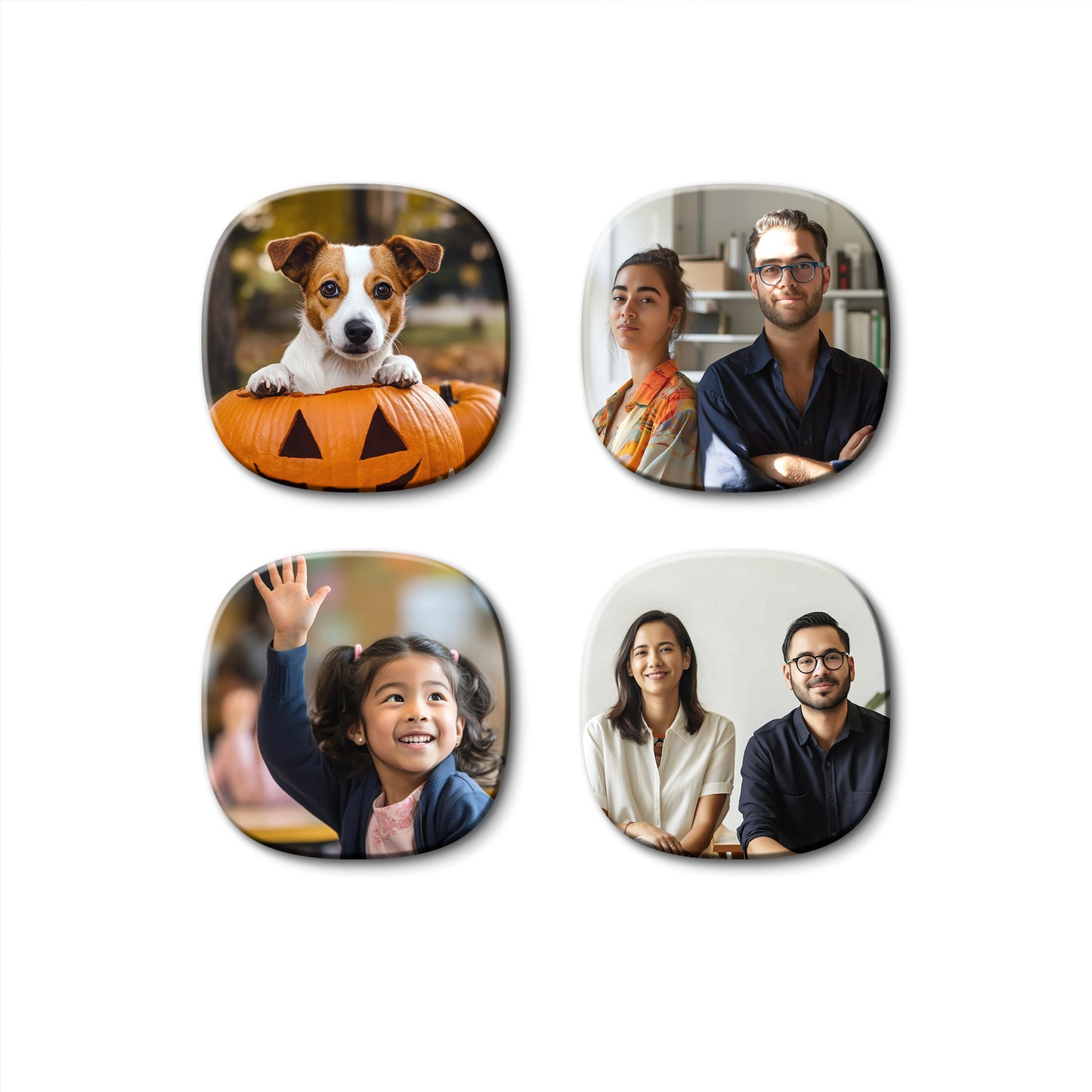Customized Fridge Magnets Squircle Shape | 3x3 inch 3mm | Personalized Magnets for Refrigerator, Office, Locker | Decorative Magnetic Stickers for Home & Gifting | Set of 4